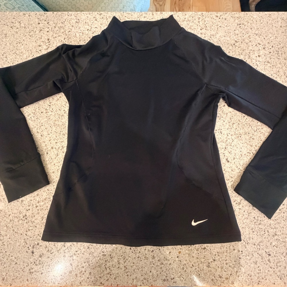 Nike Mock Neck Long Sleeve Top Girls Large Black Stretch Minimalist Sporty
